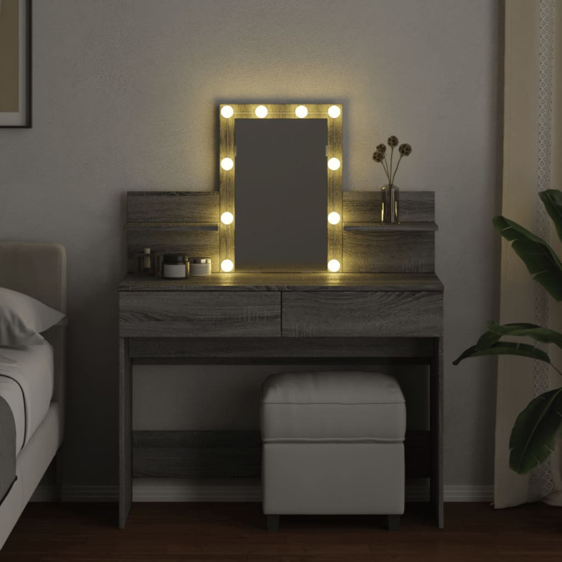 Toaletka z oświetleniem LED, szary dąb sonoma, 100x40x130 cm