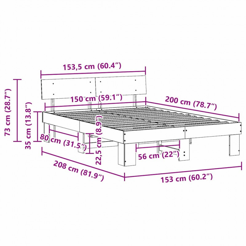 Ramka łóżka Naturalny 150 x 200 cm Lite drewno sosnowe