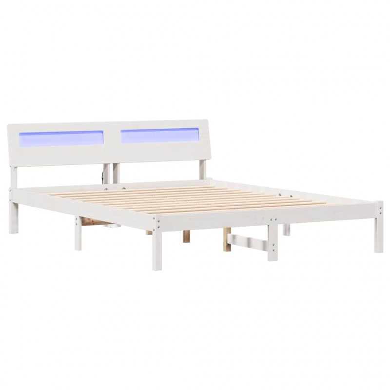 Ramka łóżka Z zagłówkiem Biały 140 x 200 cm Lite drewno sosnowe