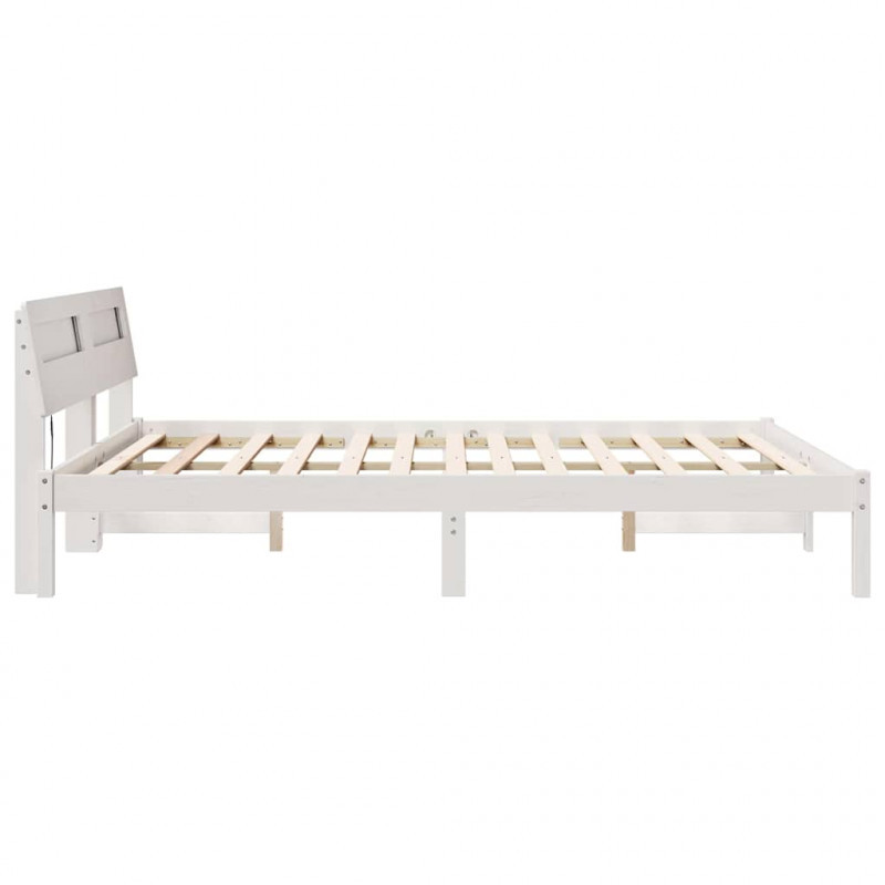 Ramka łóżka Z zagłówkiem Biały 140 x 200 cm Lite drewno sosnowe