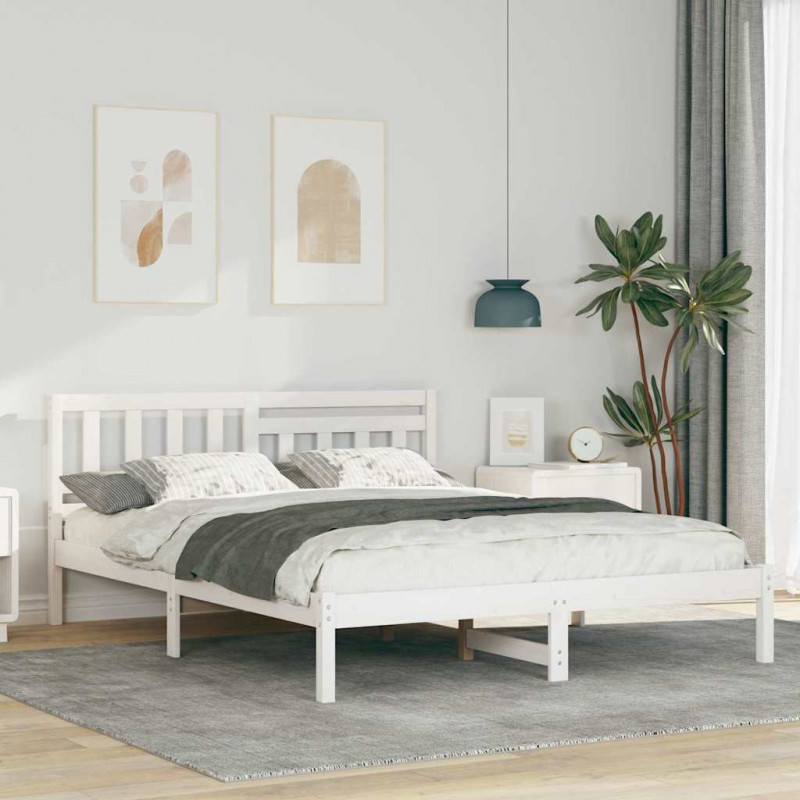 Ramka łóżka Z zagłówkiem Biały 140 x 200 cm Lite drewno sosnowe