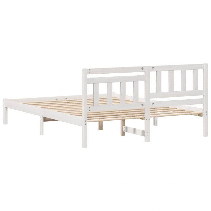 Ramka łóżka Z zagłówkiem Biały 140 x 200 cm Lite drewno sosnowe
