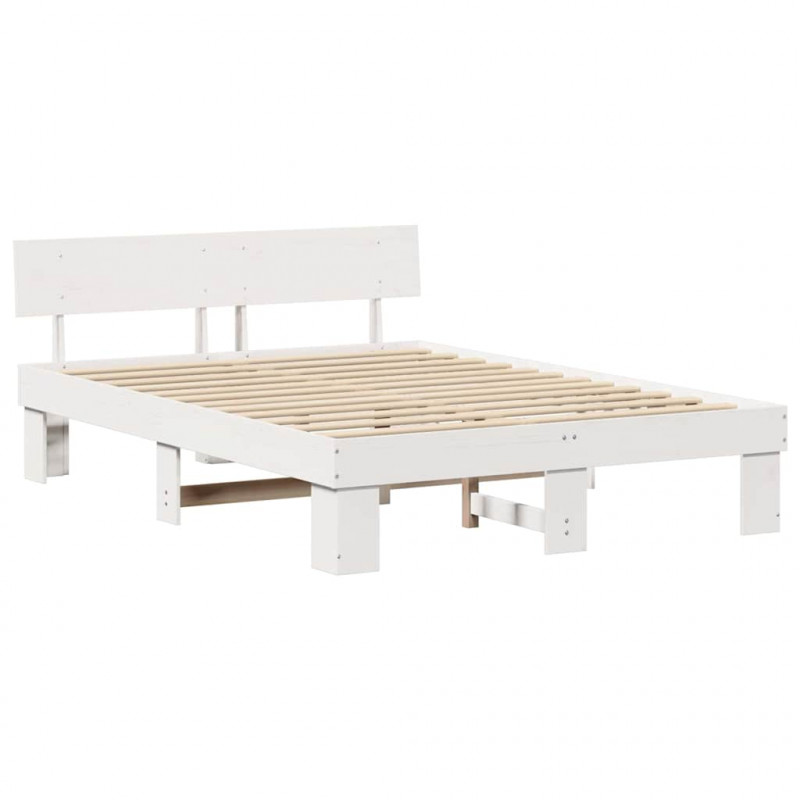 Ramka łóżka Z zagłówkiem Biały 140 x 200 cm Lite drewno sosnowe