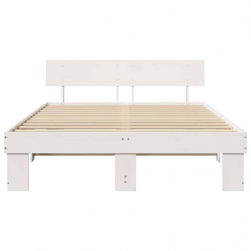 Ramka łóżka Z zagłówkiem Biały 140 x 200 cm Lite drewno sosnowe