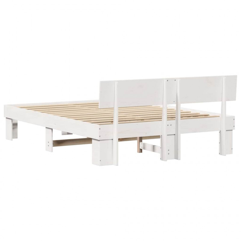 Ramka łóżka Z zagłówkiem Biały 140 x 200 cm Lite drewno sosnowe