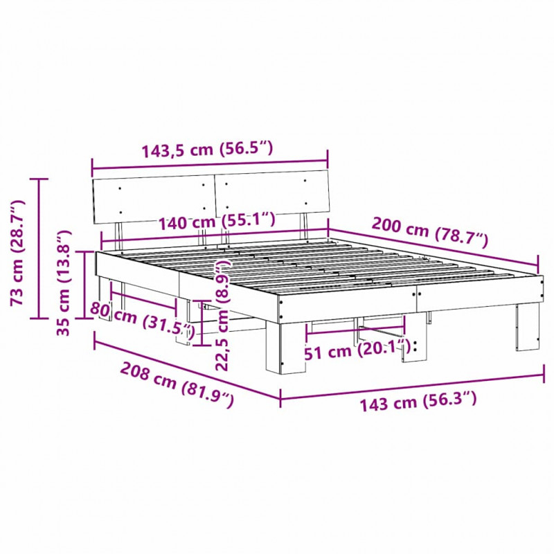 Ramka łóżka Z zagłówkiem Biały 140 x 200 cm Lite drewno sosnowe