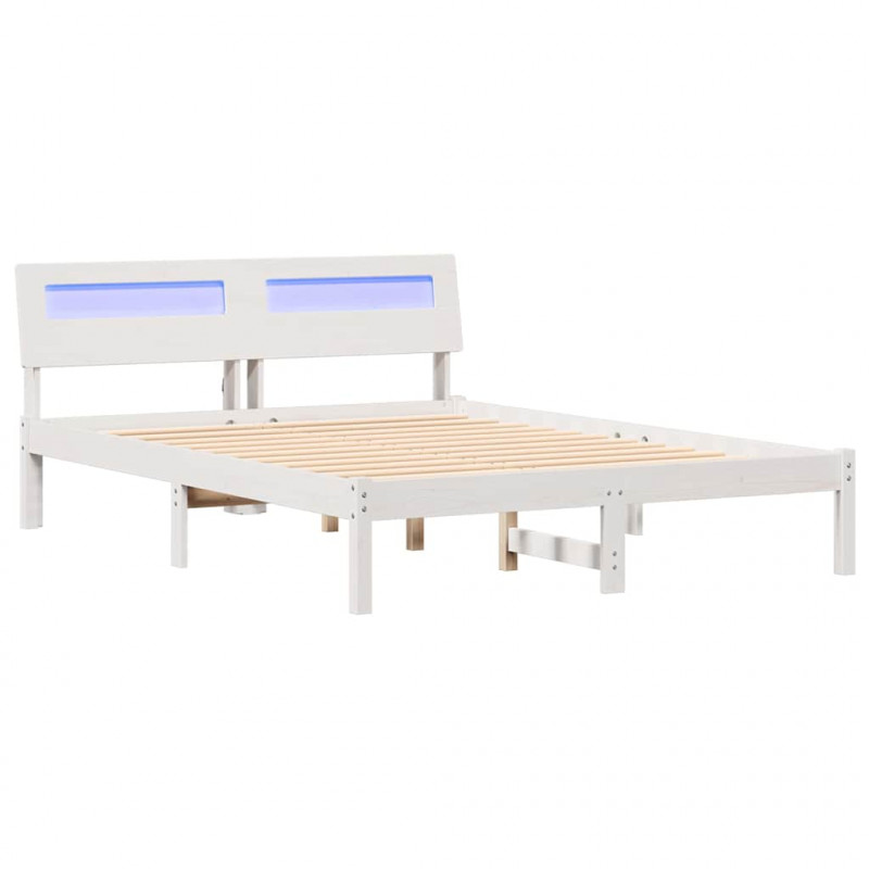 Ramka łóżka Z zagłówkiem Biały 140 x 190 cm Lite drewno sosnowe