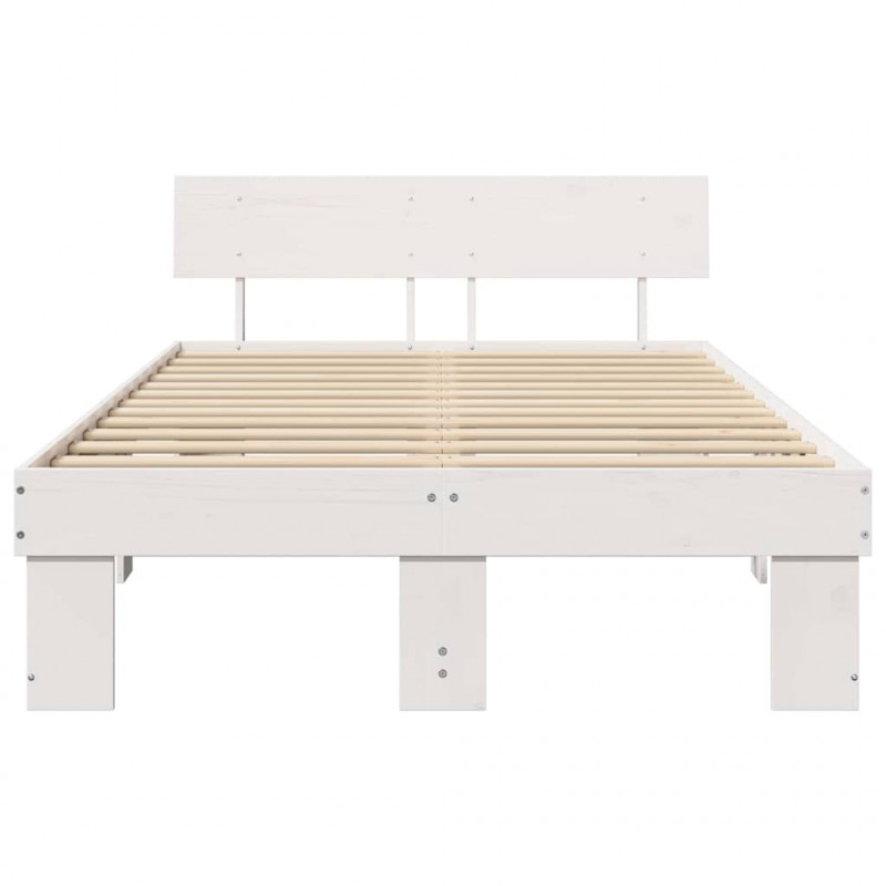 Ramka łóżka Z zagłówkiem Biały 120 x 200 cm Lite drewno sosnowe