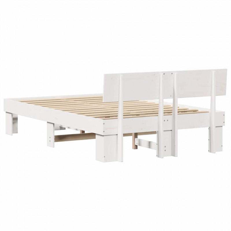 Ramka łóżka Z zagłówkiem Biały 120 x 200 cm Lite drewno sosnowe