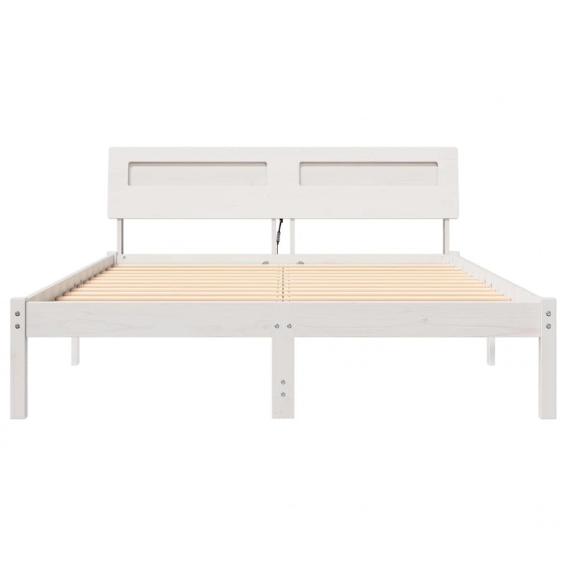 Ramka łóżka Z zagłówkiem Biały 140 x 190 cm Lite drewno sosnowe