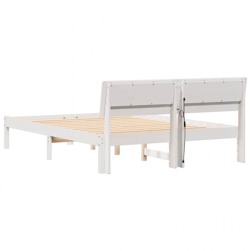Ramka łóżka Z zagłówkiem Biały 140 x 190 cm Lite drewno sosnowe