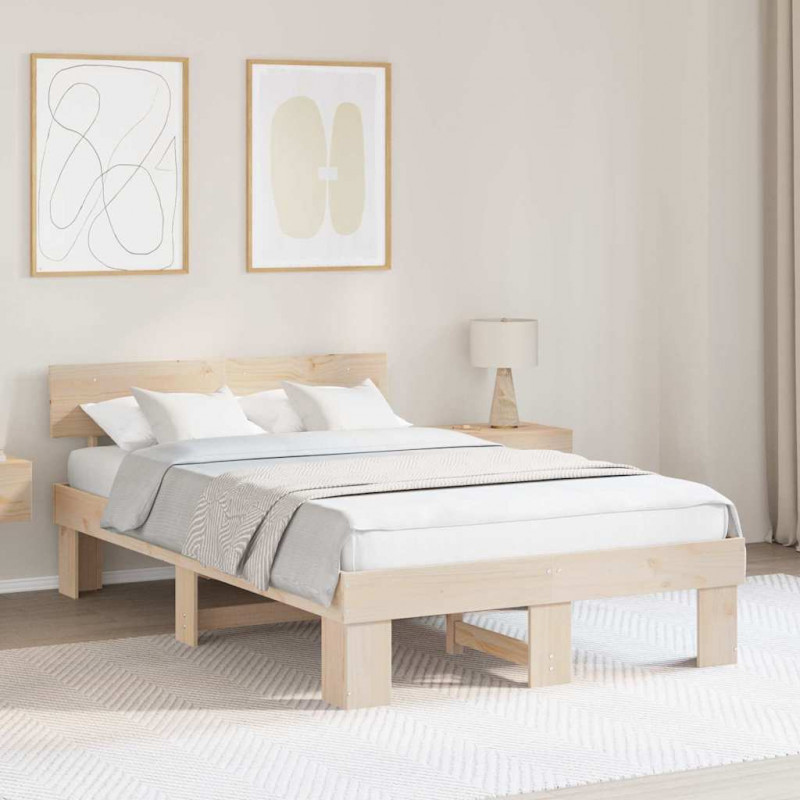 Ramka łóżka Naturalny 140 x 190 cm Lite drewno sosnowe