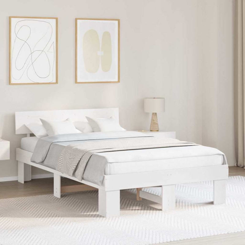 Ramka łóżka Z zagłówkiem Biały 140 x 190 cm Lite drewno sosnowe