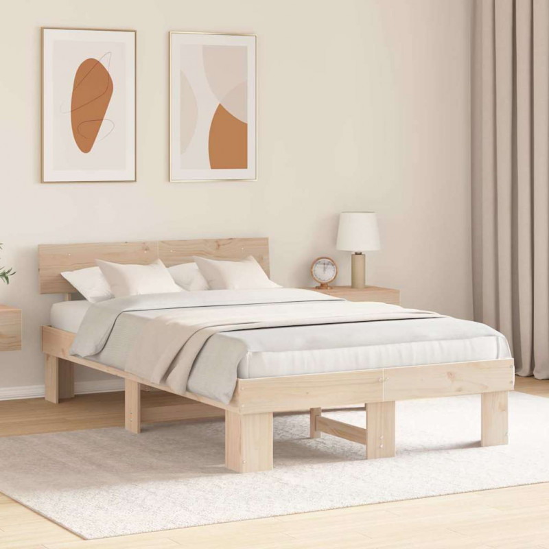 Ramka łóżka Naturalny 135 x 190 cm Lite drewno sosnowe