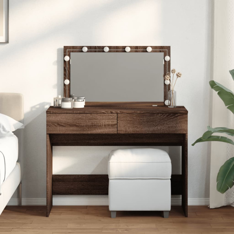 Toaletka z oświetleniem LED, brązowy dąb, 100x40x120 cm