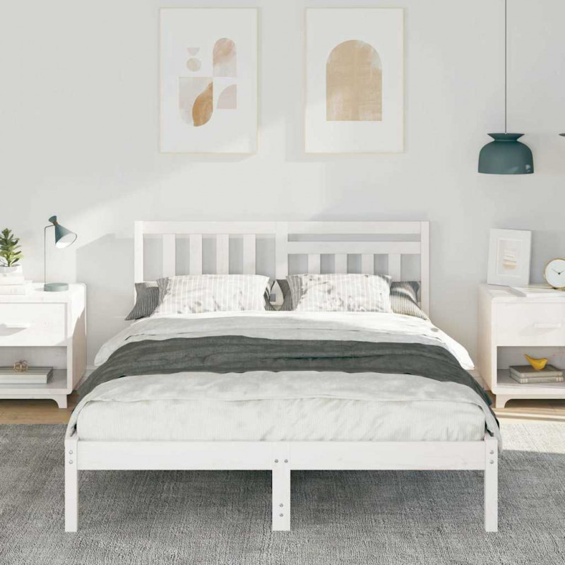 Ramka łóżka Z zagłówkiem Biały 120 x 190 cm Lite drewno sosnowe