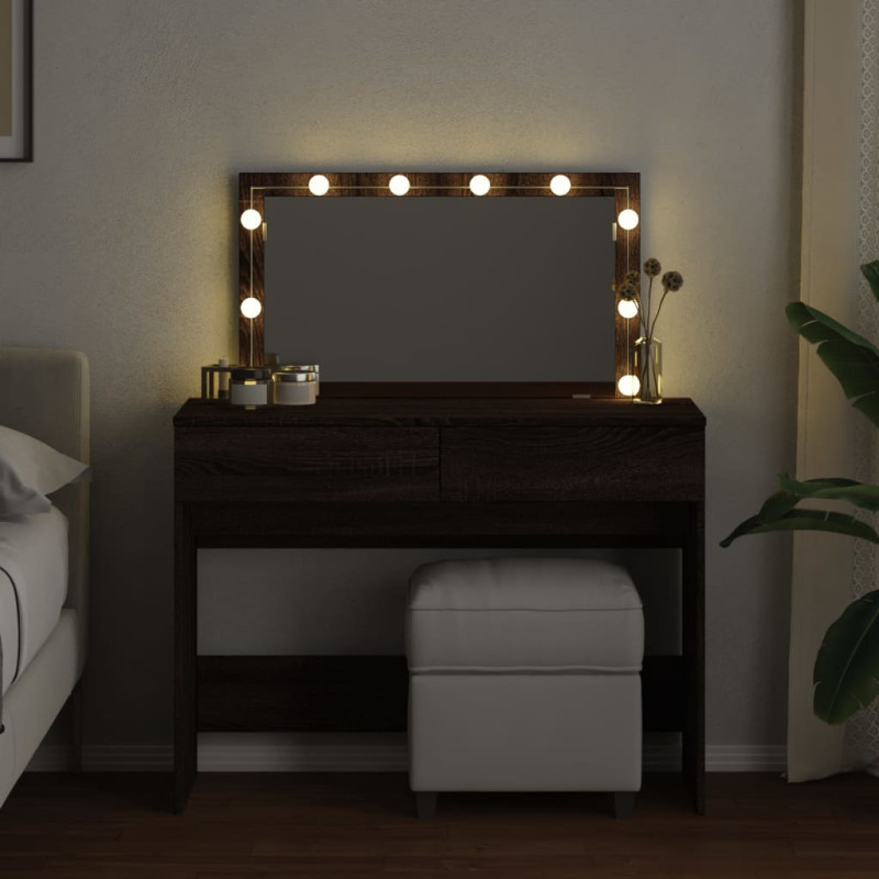 Toaletka z oświetleniem LED, brązowy dąb, 100x40x120 cm