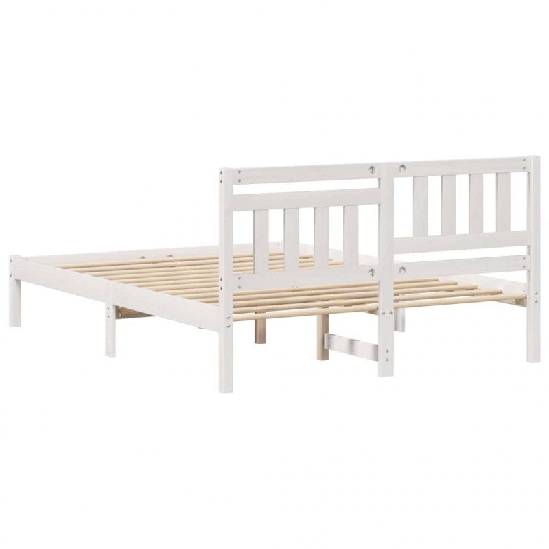 Ramka łóżka Z zagłówkiem Biały 120 x 190 cm Lite drewno sosnowe