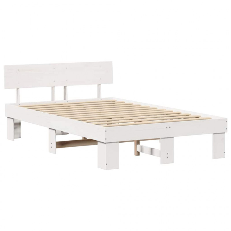 Ramka łóżka Z zagłówkiem Biały 135 x 190 cm Lite drewno sosnowe