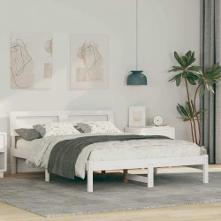 Ramka łóżka Z zagłówkiem Biały 120 x 190 cm Lite drewno sosnowe