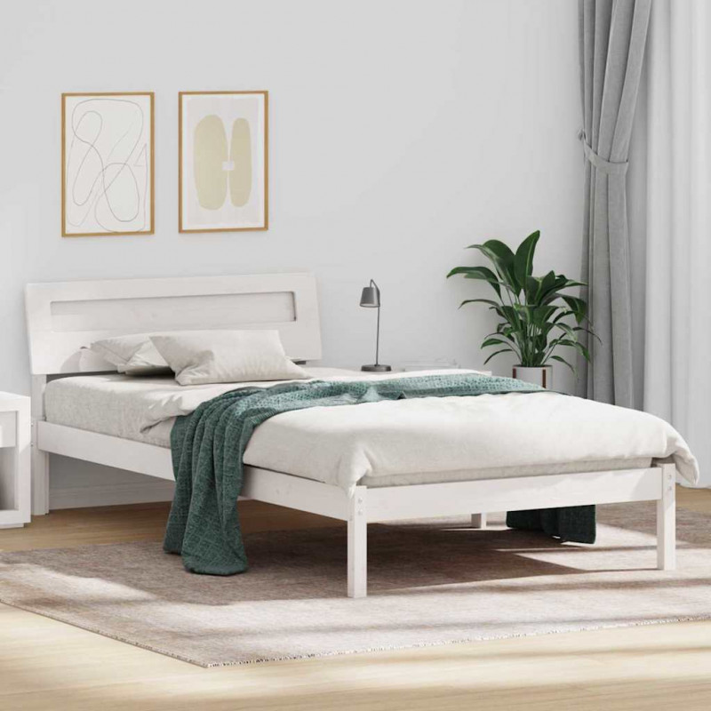 Ramka łóżka Z zagłówkiem Biały 90 x 200 cm Lite drewno sosnowe