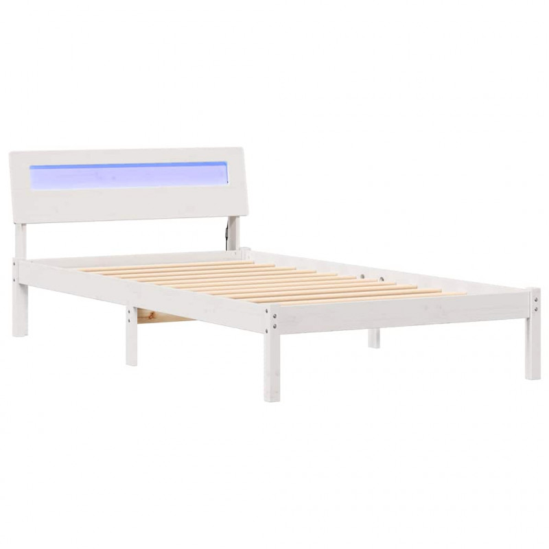 Ramka łóżka Z zagłówkiem Biały 90 x 200 cm Lite drewno sosnowe