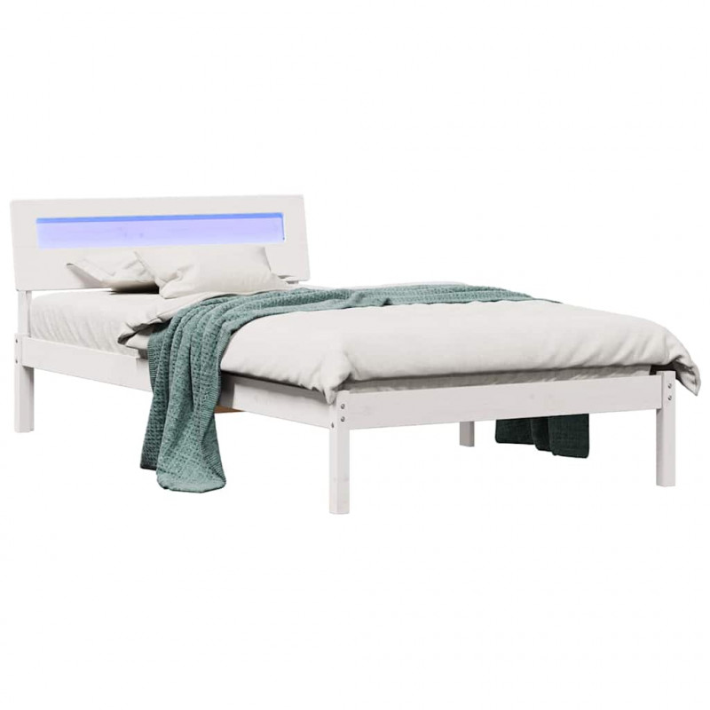 Ramka łóżka Z zagłówkiem Biały 90 x 200 cm Lite drewno sosnowe