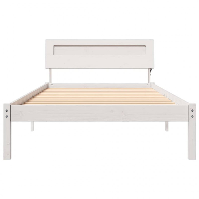 Ramka łóżka Z zagłówkiem Biały 90 x 200 cm Lite drewno sosnowe