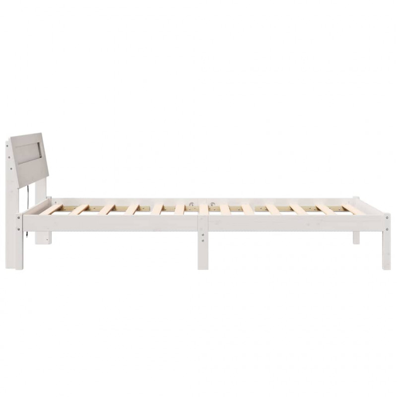 Ramka łóżka Z zagłówkiem Biały 90 x 200 cm Lite drewno sosnowe