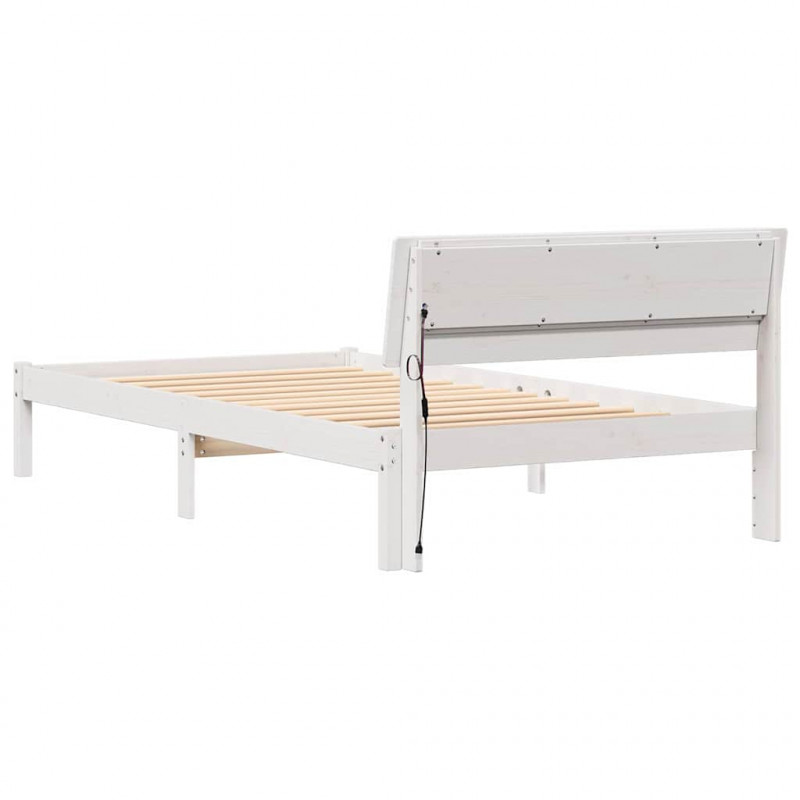 Ramka łóżka Z zagłówkiem Biały 90 x 200 cm Lite drewno sosnowe