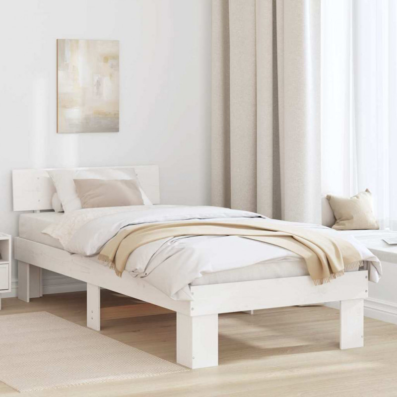 Ramka łóżka Z zagłówkiem Biały 90 x 200 cm Lite drewno sosnowe