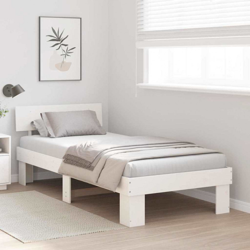 Ramka łóżka Z zagłówkiem Biały 90 x 200 cm Lite drewno sosnowe