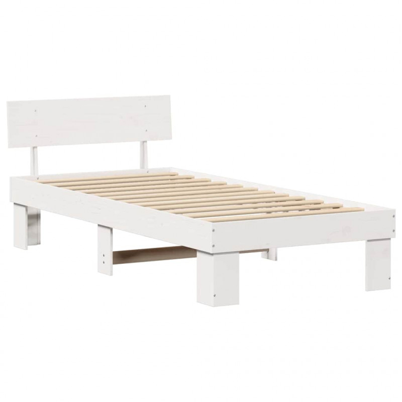 Ramka łóżka Z zagłówkiem Biały 90 x 200 cm Lite drewno sosnowe