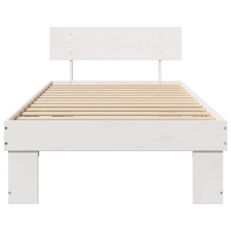 Ramka łóżka Z zagłówkiem Biały 90 x 200 cm Lite drewno sosnowe