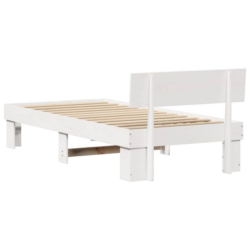 Ramka łóżka Z zagłówkiem Biały 90 x 200 cm Lite drewno sosnowe