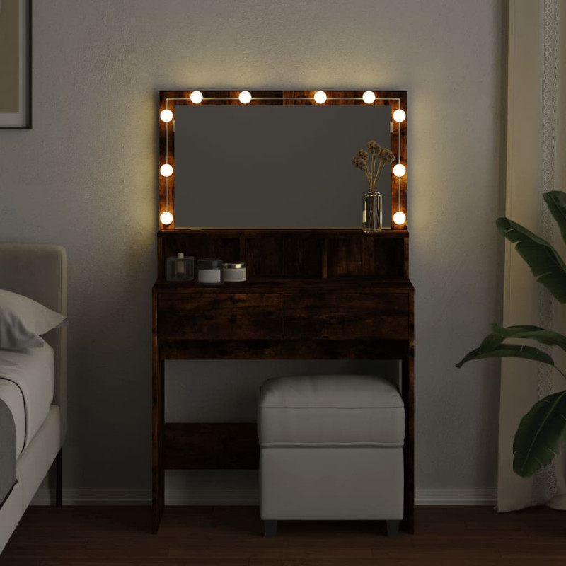 Toaletka z oświetleniem LED, przydymiony dąb, 80x41x134,5 cm