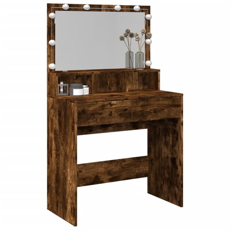 Toaletka z oświetleniem LED, przydymiony dąb, 80x41x134,5 cm