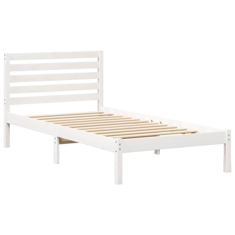 Ramka łóżka Z zagłówkiem Biały 90 x 200 cm Lite drewno sosnowe