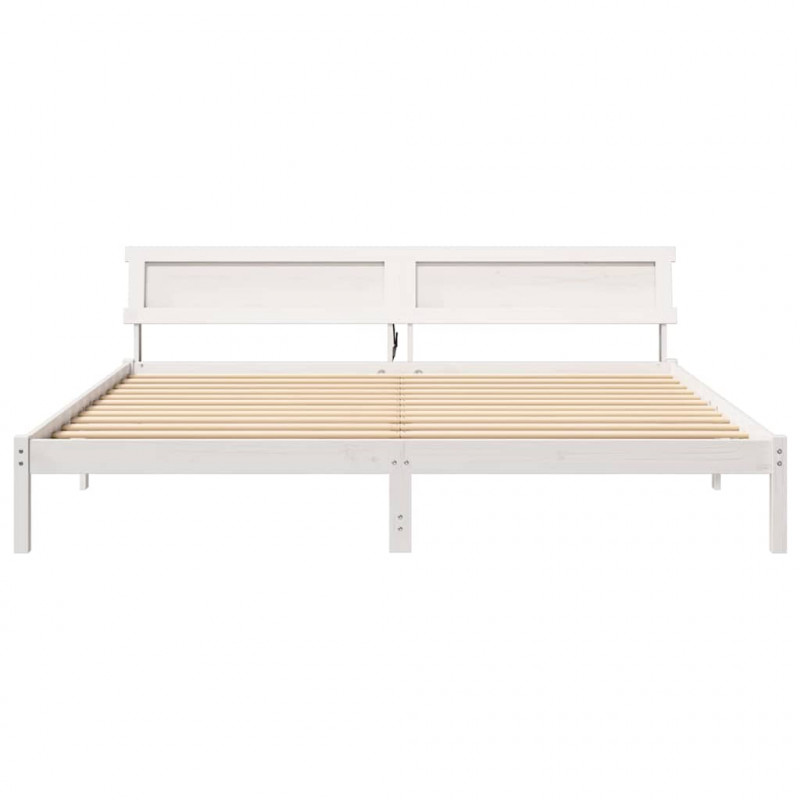 Ramka łóżka Z zagłówkiem Biały 180 x 200 cm Lite drewno sosnowe
