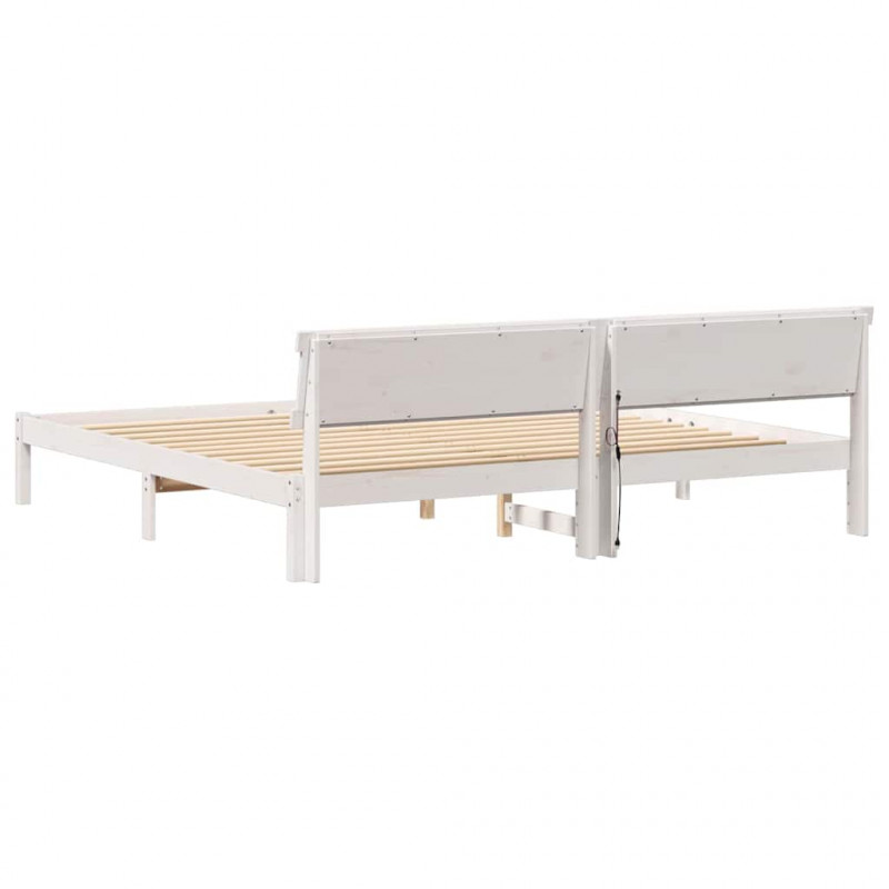Ramka łóżka Z zagłówkiem Biały 180 x 200 cm Lite drewno sosnowe