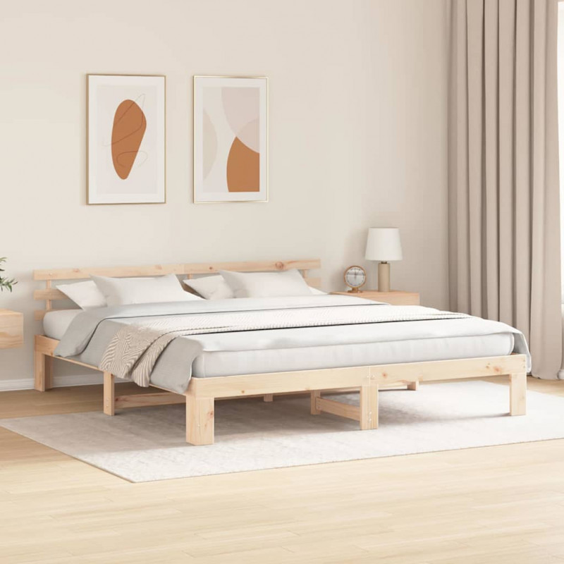 Ramka łóżka Naturalny 200 x 200 cm Lite drewno sosnowe