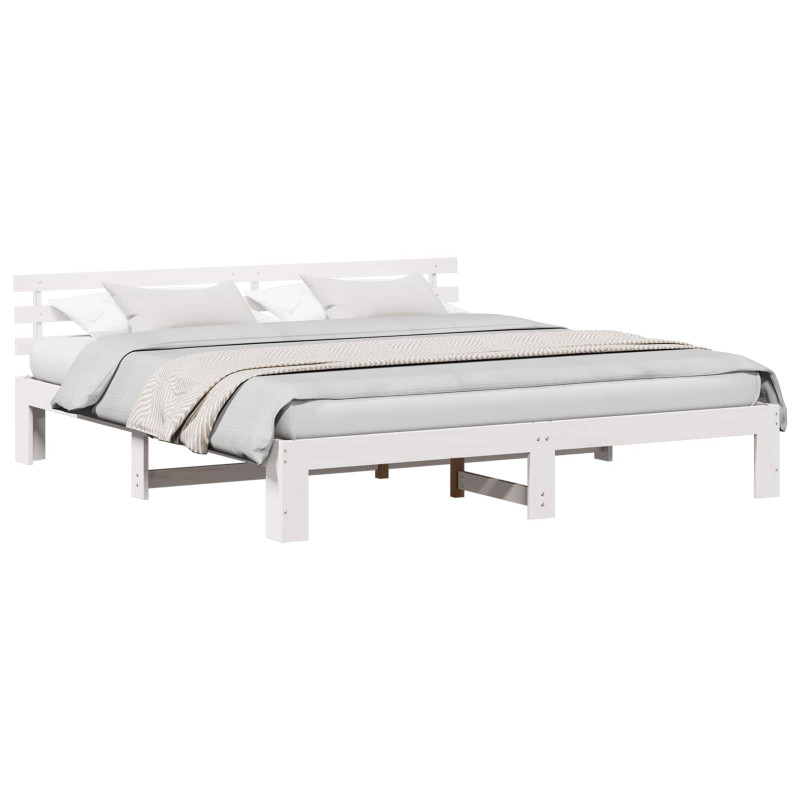 Ramka łóżka Z zagłówkiem Biały 200 x 200 cm Lite drewno sosnowe