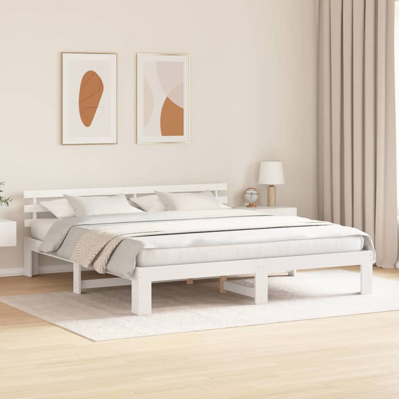 Ramka łóżka Z zagłówkiem Biały 200 x 200 cm Lite drewno sosnowe