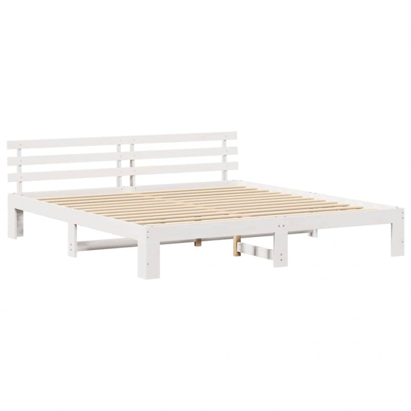 Ramka łóżka Z zagłówkiem Biały 200 x 200 cm Lite drewno sosnowe