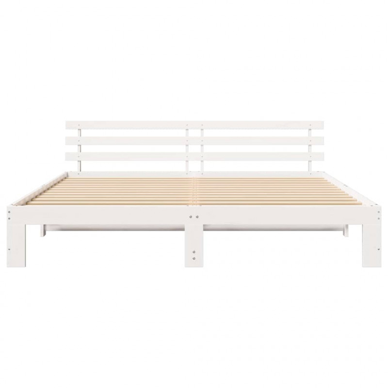 Ramka łóżka Z zagłówkiem Biały 200 x 200 cm Lite drewno sosnowe