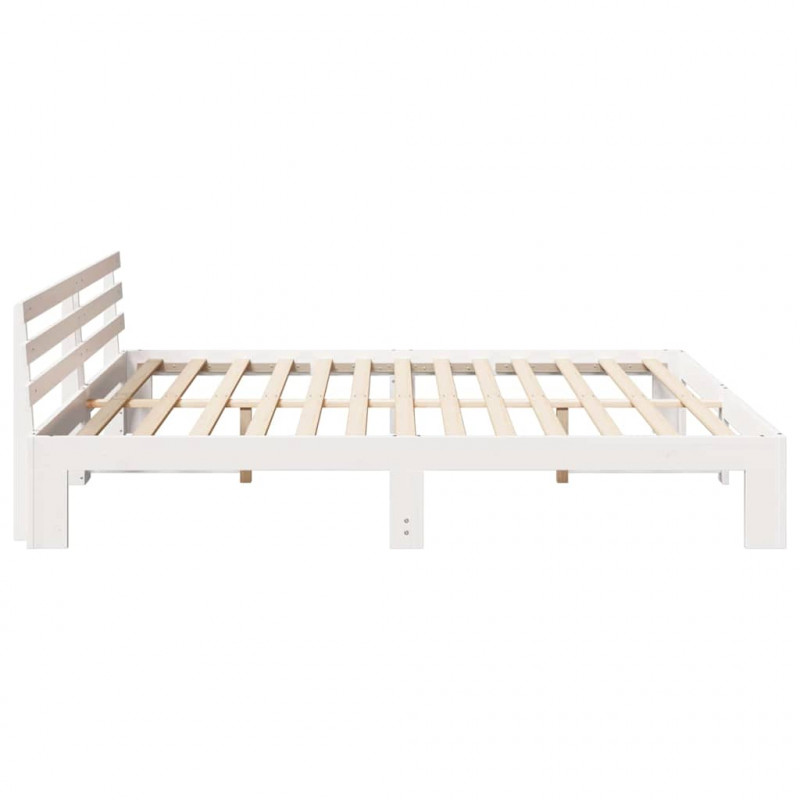 Ramka łóżka Z zagłówkiem Biały 200 x 200 cm Lite drewno sosnowe