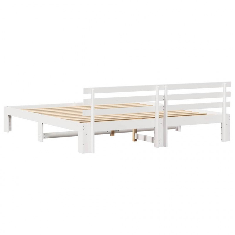 Ramka łóżka Z zagłówkiem Biały 200 x 200 cm Lite drewno sosnowe
