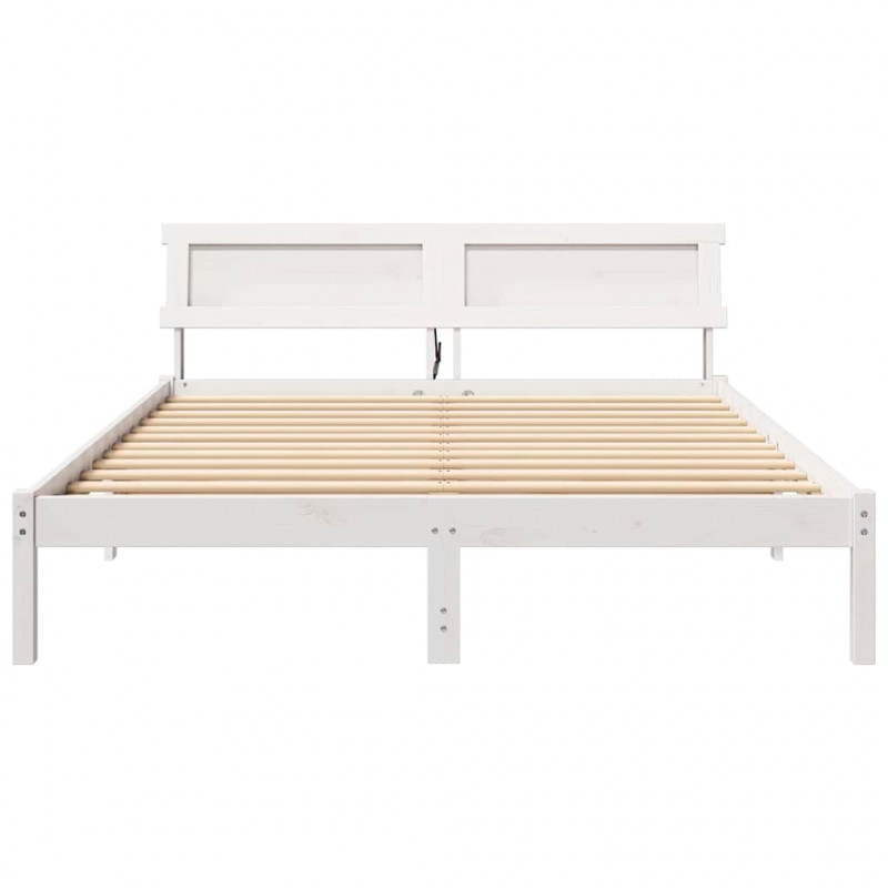 Ramka łóżka Z zagłówkiem Biały 160 x 200 cm Lite drewno sosnowe