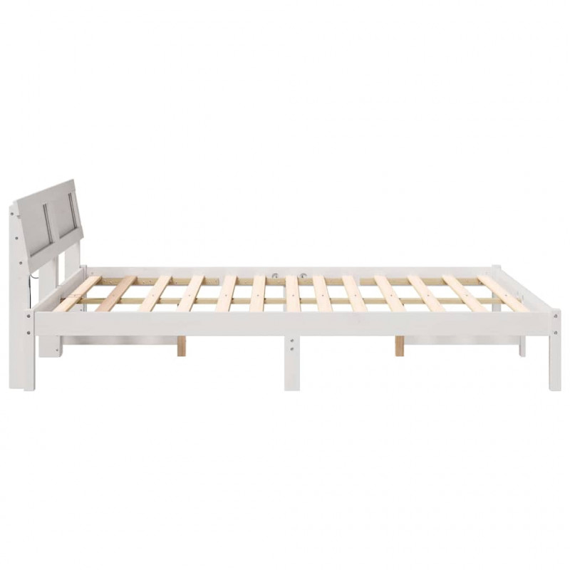 Ramka łóżka Z zagłówkiem Biały 160 x 200 cm Lite drewno sosnowe