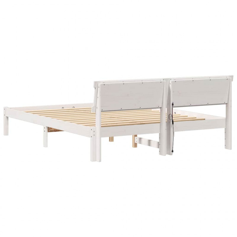Ramka łóżka Z zagłówkiem Biały 160 x 200 cm Lite drewno sosnowe